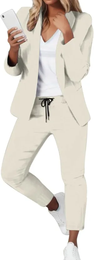 2 Piece Outfits for Women Dressy Blazer Jackets High Waisted Straight Leg Pants Suits Set Business Casual Office
