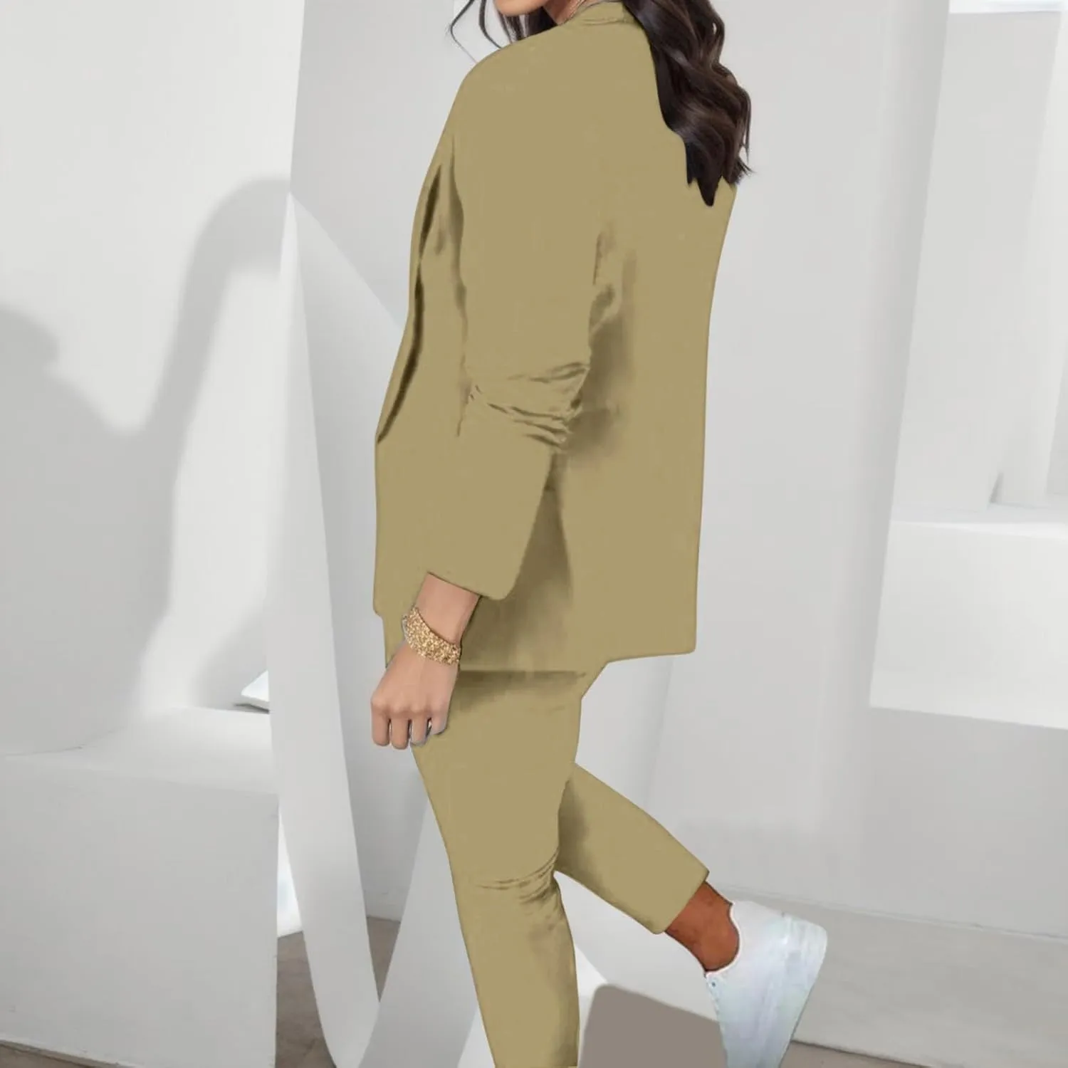 2 Piece Outfits for Women Dressy Blazer Jackets High Waisted Straight Leg Pants Suits Set Business Casual Office