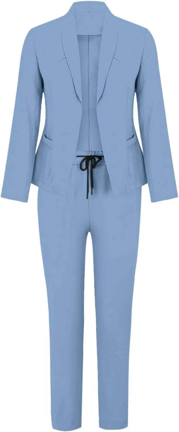 2 Piece Outfits for Women Dressy Blazer Jackets High Waisted Straight Leg Pants Suits Set Business Casual Office