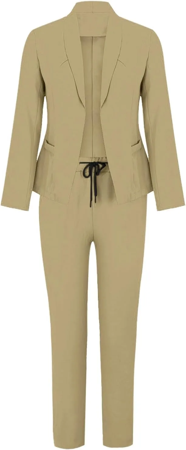 2 Piece Outfits for Women Dressy Blazer Jackets High Waisted Straight Leg Pants Suits Set Business Casual Office