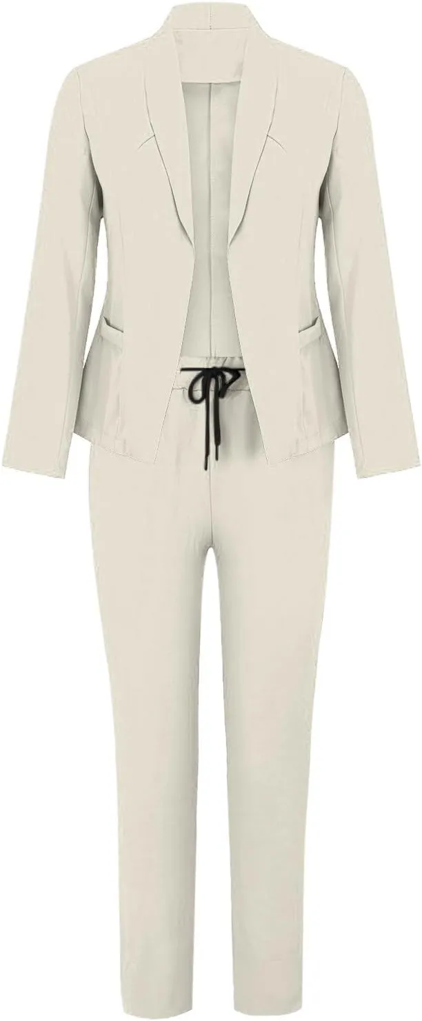 2 Piece Outfits for Women Dressy Blazer Jackets High Waisted Straight Leg Pants Suits Set Business Casual Office