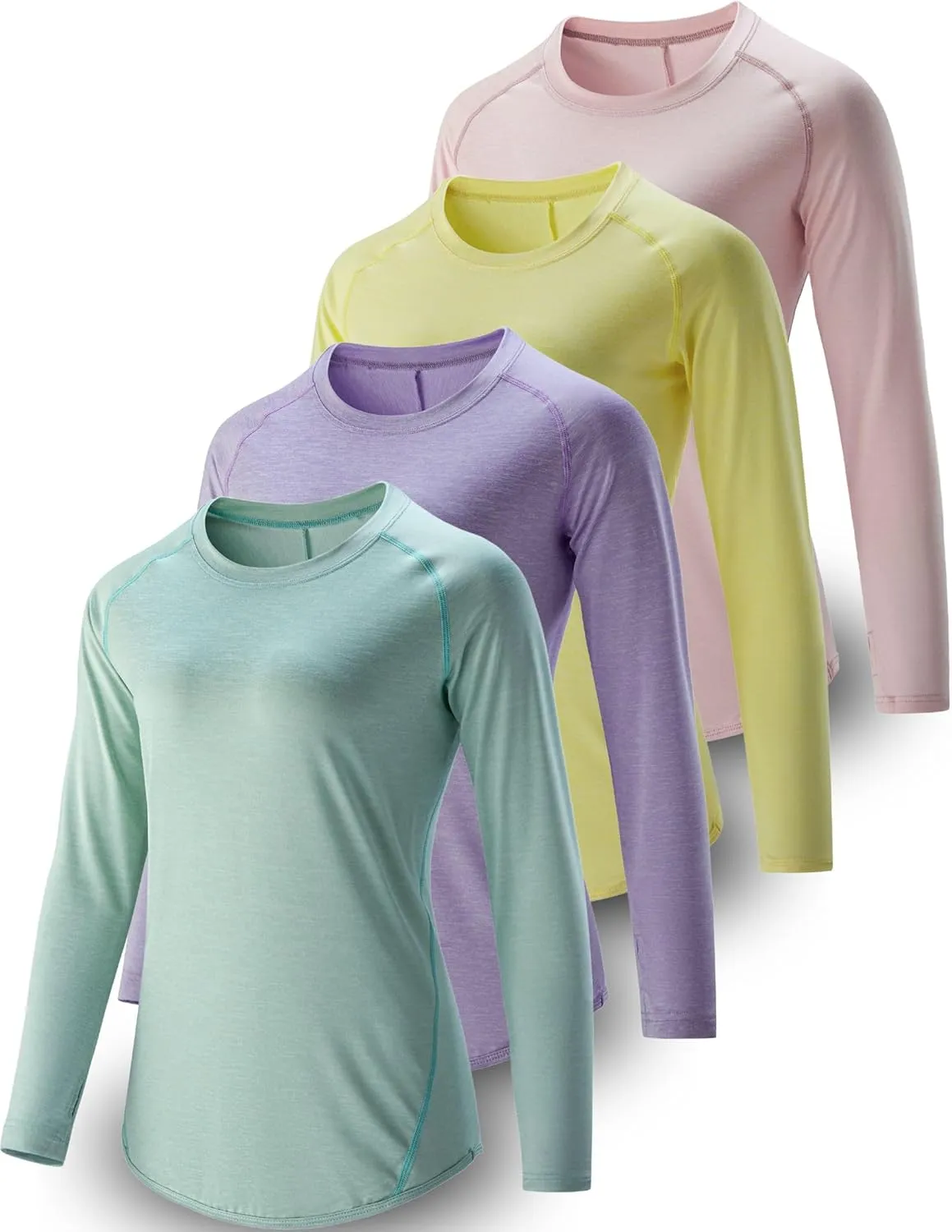 4-Pack: Womens Long Sleeve Athletic Tops with Thumb Holes  Dry Fit Active Crewneck Workout Tees