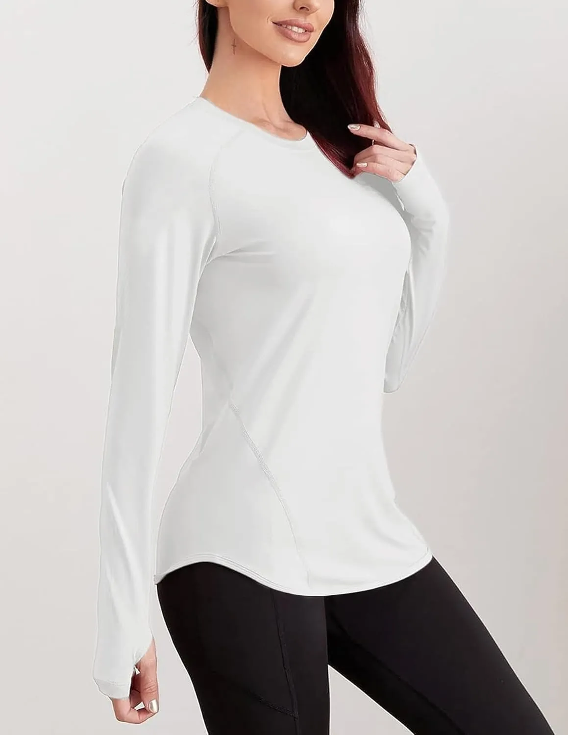4-Pack: Womens Long Sleeve Athletic Tops with Thumb Holes  Dry Fit Active Crewneck Workout Tees