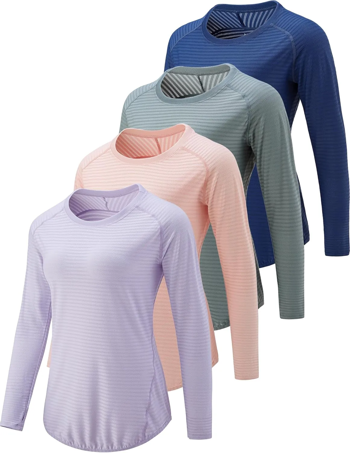 4-Pack: Womens Long Sleeve Athletic Tops with Thumb Holes  Dry Fit Active Crewneck Workout Tees