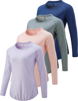 4-Pack: Womens Long Sleeve Athletic Tops with Thumb Holes  Dry Fit Active Crewneck Workout Tees