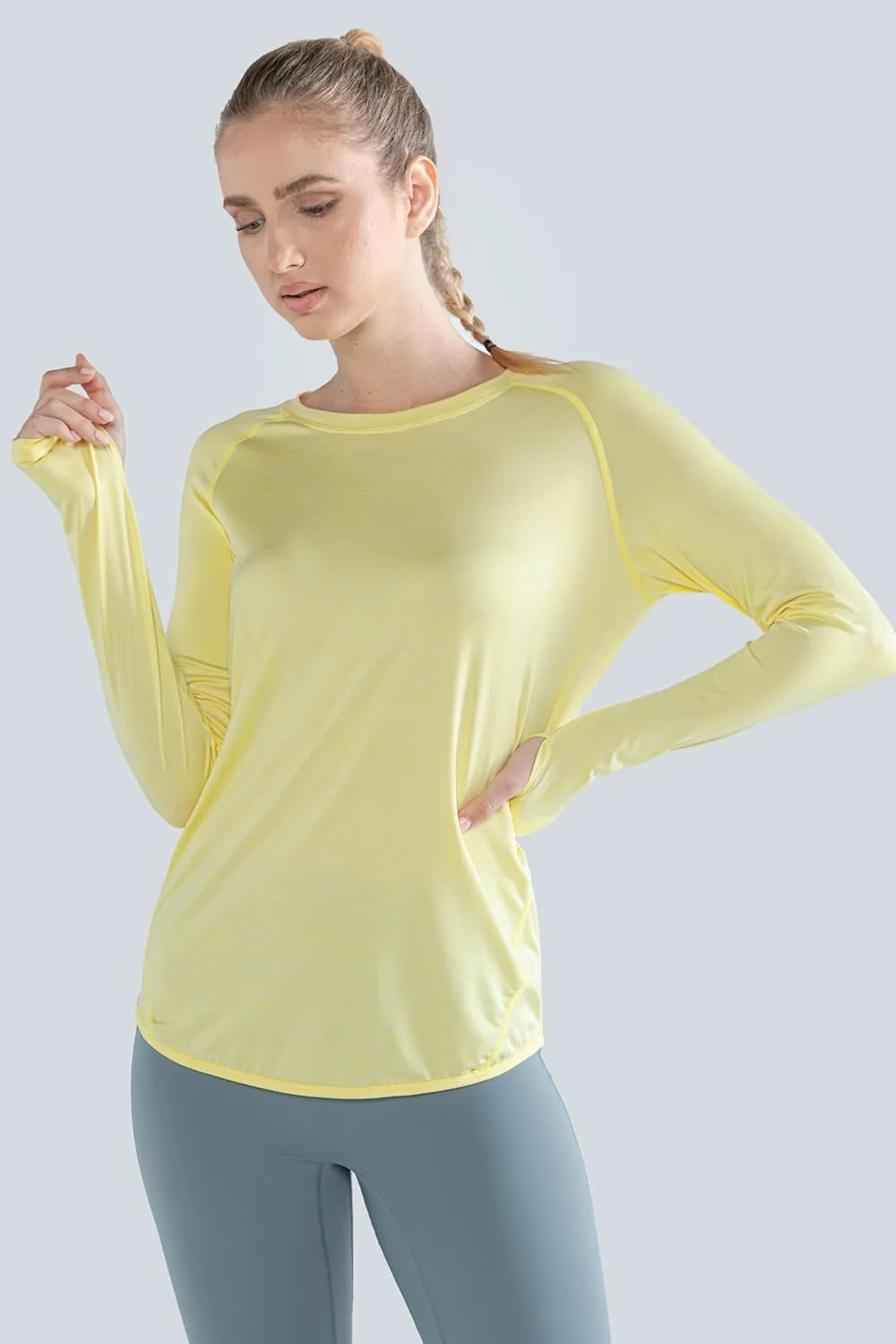 4-Pack: Womens Long Sleeve Athletic Tops with Thumb Holes  Dry Fit Active Crewneck Workout Tees