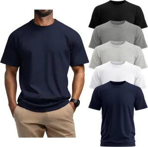 5 Pack Men's Big & Tall Cotton T-Shirts, Short Sleeve Crew Neck Shirts Moisture Wicking Classic Tees Bulk Multipack