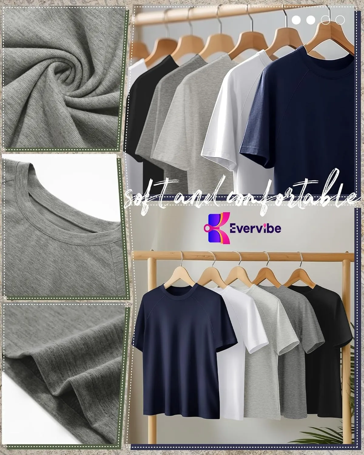 5 Pack Men's Big & Tall Cotton T-Shirts, Short Sleeve Crew Neck Shirts Moisture Wicking Classic Tees Bulk Multipack