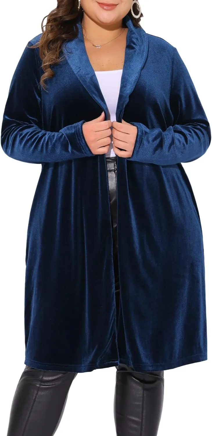 Agnes Orinda Plus Size Velvet Blazers Jackets for Women Casual Lapel Suit Office Work Blazer