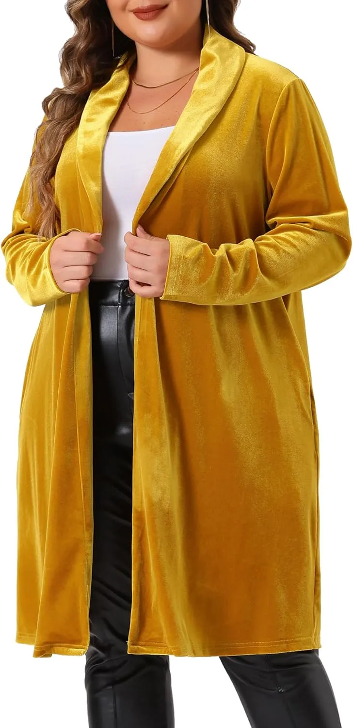 Agnes Orinda Plus Size Velvet Blazers Jackets for Women Casual Lapel Suit Office Work Blazer