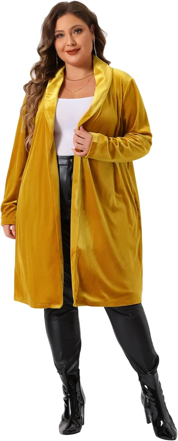 Agnes Orinda Plus Size Velvet Blazers Jackets for Women Casual Lapel Suit Office Work Blazer