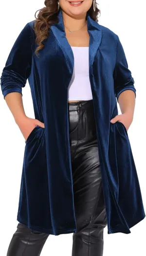 Agnes Orinda Plus Size Velvet Blazers Jackets for Women Casual Lapel Suit Office Work Blazer