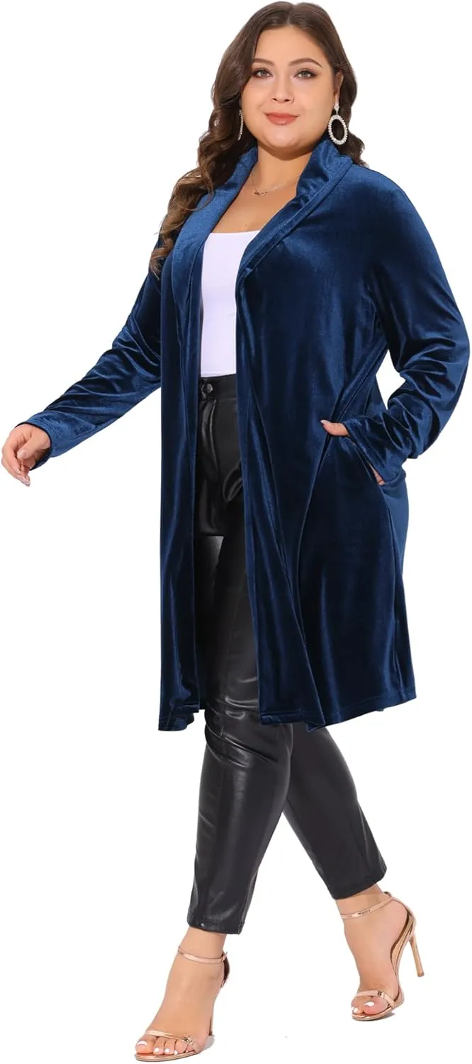 Agnes Orinda Plus Size Velvet Blazers Jackets for Women Casual Lapel Suit Office Work Blazer