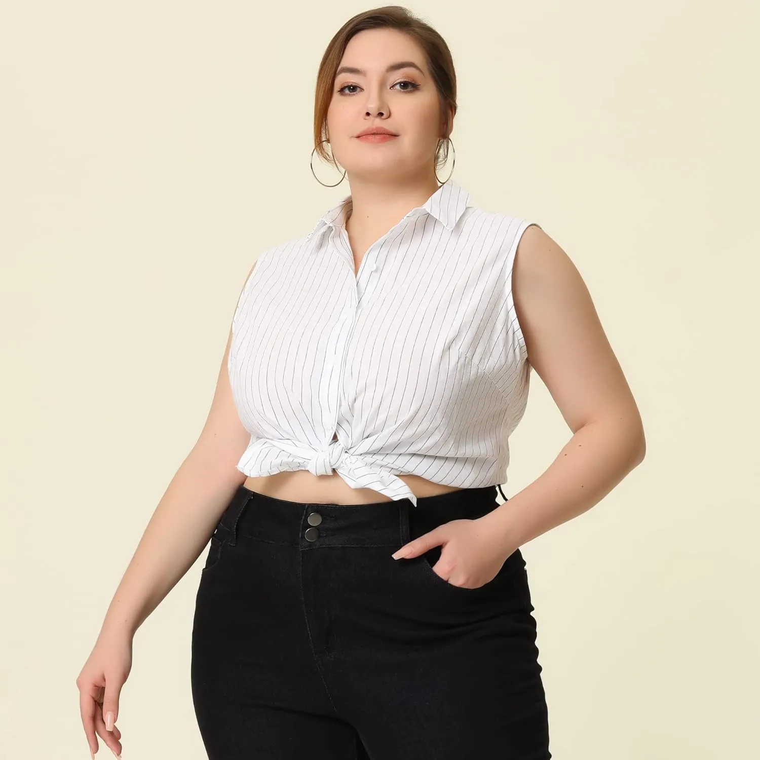 Agnes Orinda Women's Plus Size Sleeveless Top Summer Casual Office Button Down Tank Tops Shirts