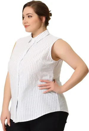 Agnes Orinda Women's Plus Size Sleeveless Top Summer Casual Office Button Down Tank Tops Shirts