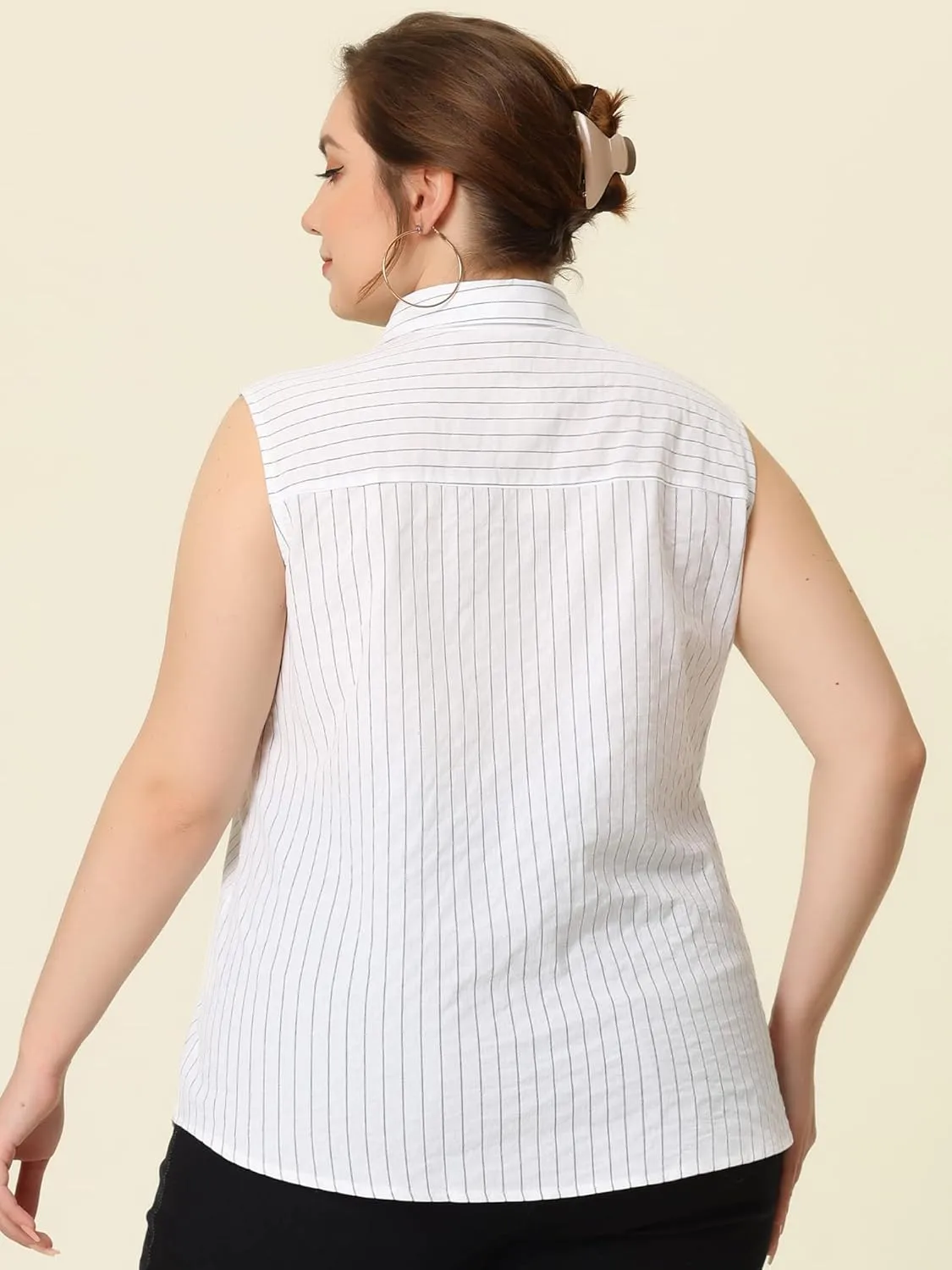 Agnes Orinda Women's Plus Size Sleeveless Top Summer Casual Office Button Down Tank Tops Shirts