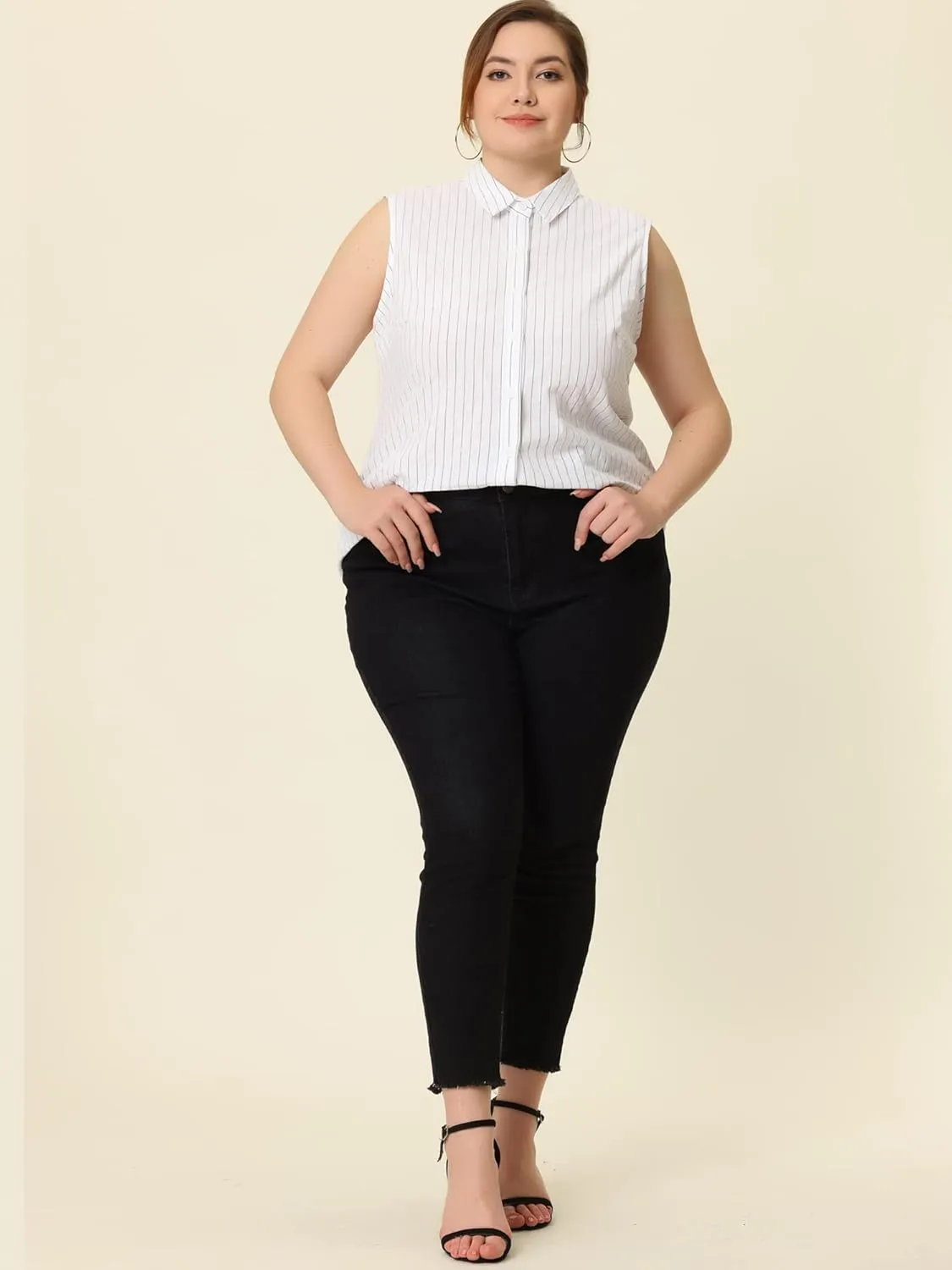 Agnes Orinda Women's Plus Size Sleeveless Top Summer Casual Office Button Down Tank Tops Shirts