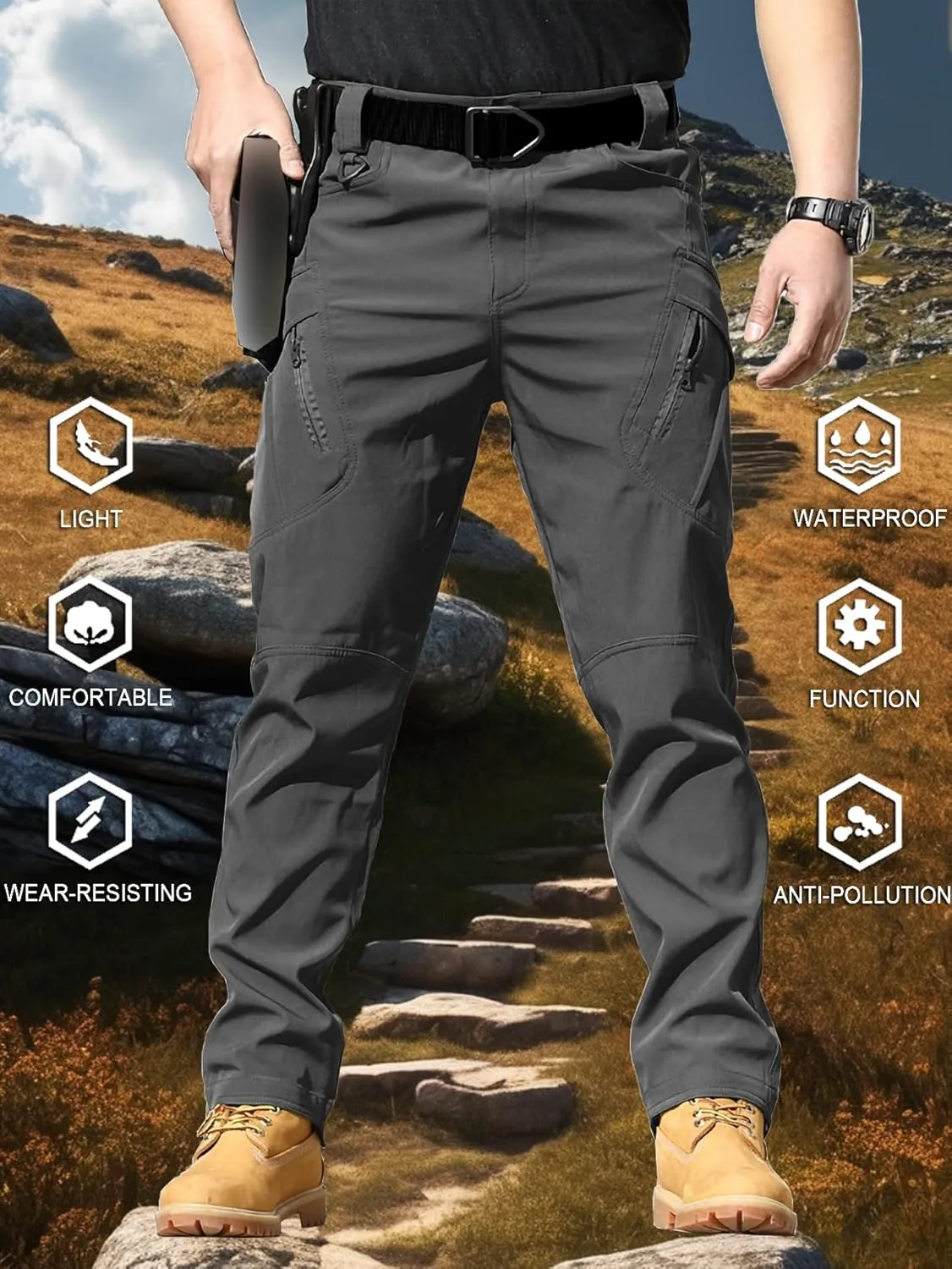 AUTIWITUA Men's Tactical Cargo Pants Water Resistant Lightweight Hiking Pants Outdoor Work Pants with Multi Pockets(No Belt)