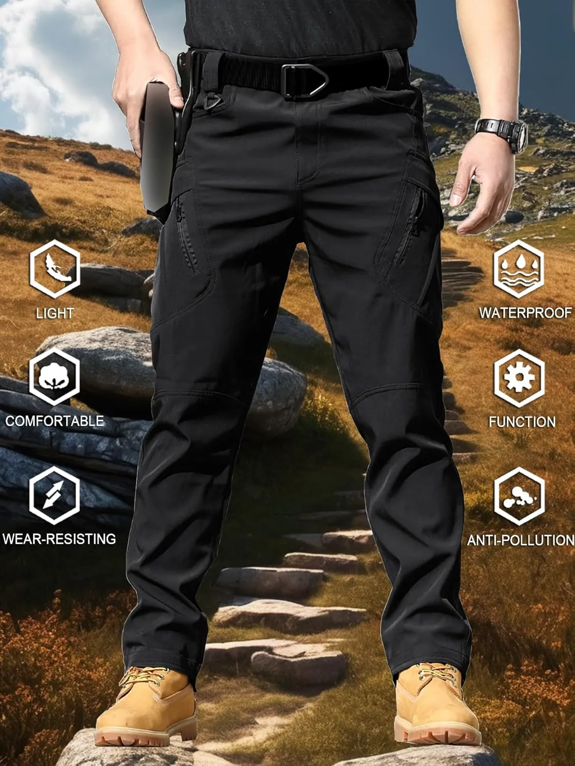 AUTIWITUA Men's Tactical Cargo Pants Water Resistant Lightweight Hiking Pants Outdoor Work Pants with Multi Pockets(No Belt)