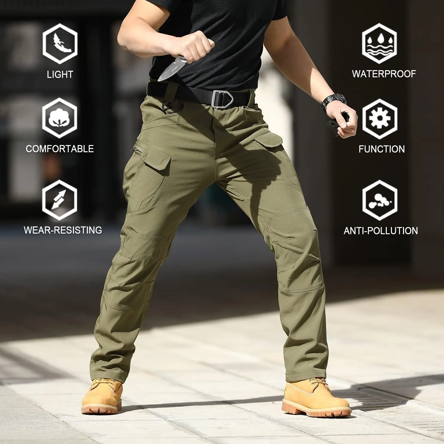 AUTIWITUA Men's Tactical Pants Water Resistant Flex Ripstop Cargo Pants Lightweight Hiking Pants with Multi Pockets(No Belt)