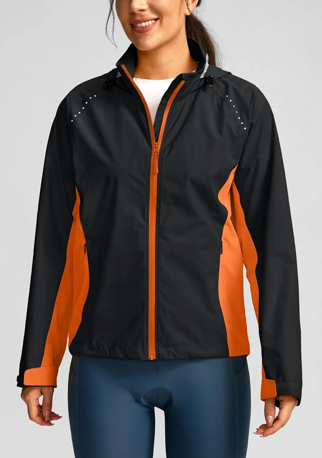Bikewa Women's Cycling Rain Jackets Waterproof Windbreaker Lightweight Running Windproof Reflective Jacket Packable Hooded