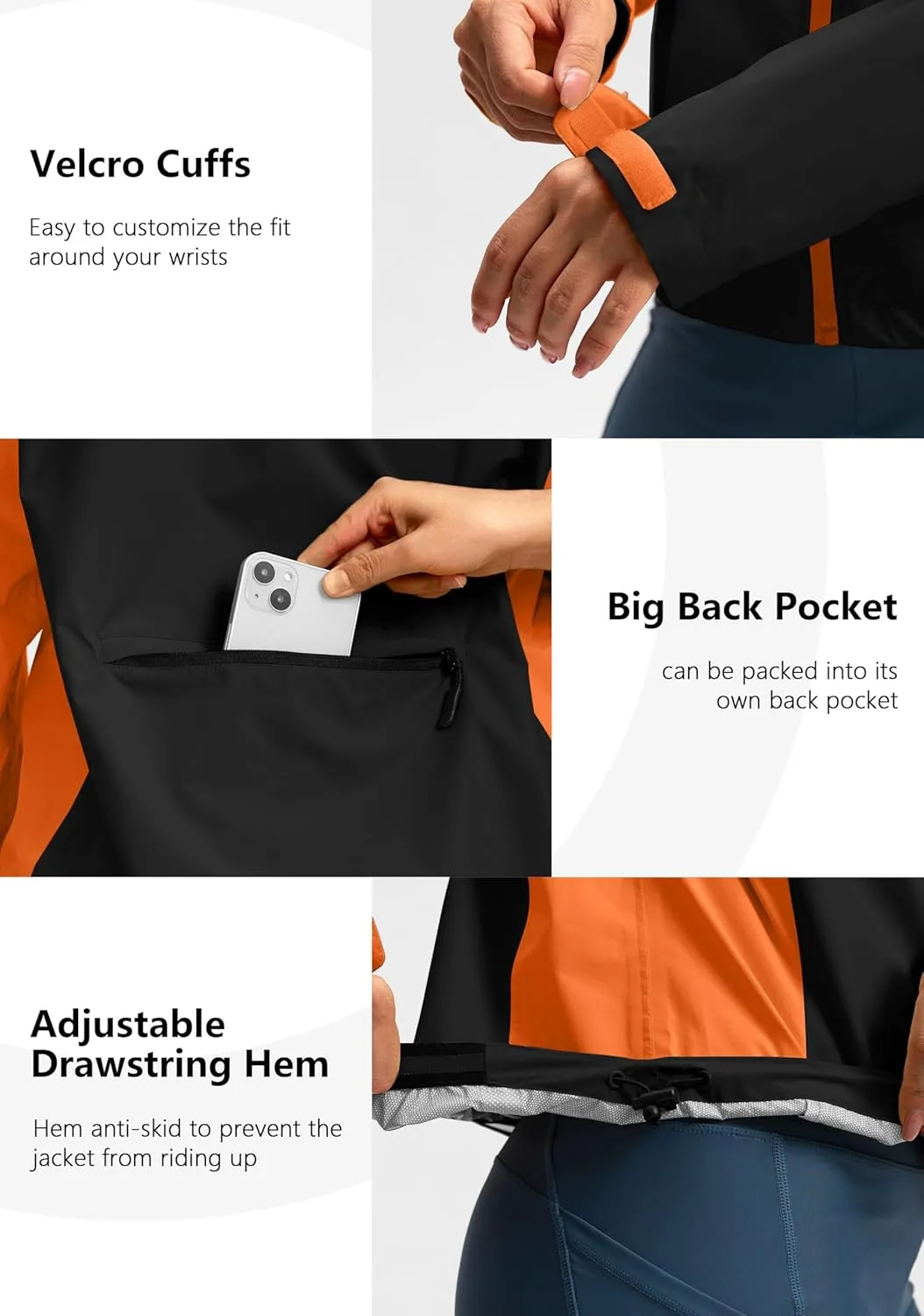 Bikewa Women's Cycling Rain Jackets Waterproof Windbreaker Lightweight Running Windproof Reflective Jacket Packable Hooded