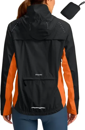 Bikewa Women's Cycling Rain Jackets Waterproof Windbreaker Lightweight Running Windproof Reflective Jacket Packable Hooded