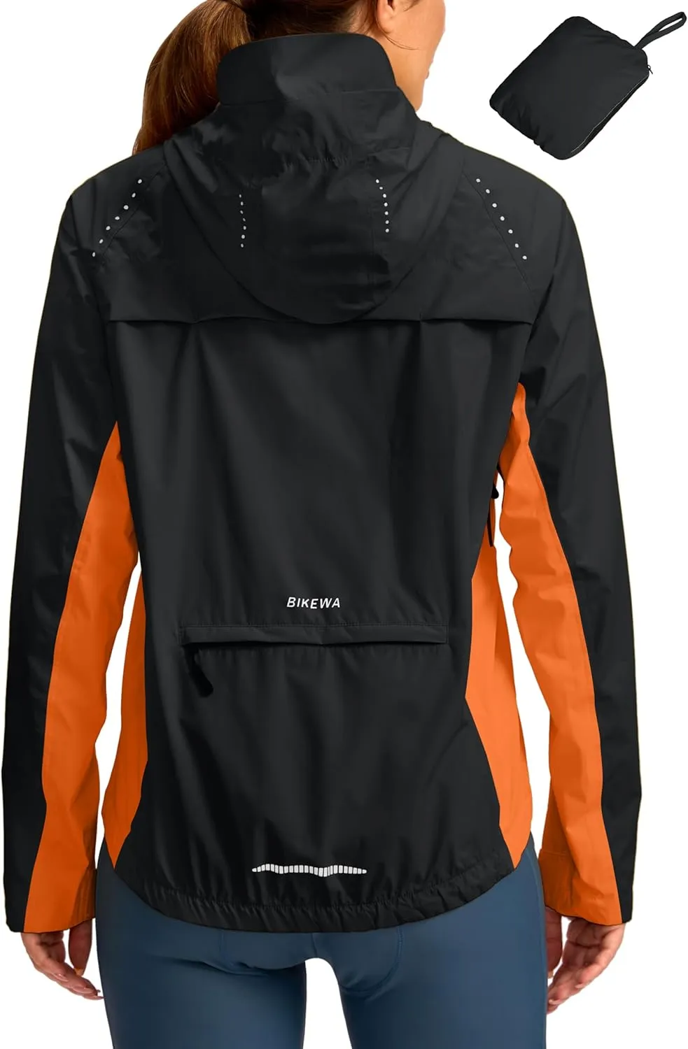 Bikewa Women's Cycling Rain Jackets Waterproof Windbreaker Lightweight Running Windproof Reflective Jacket Packable Hooded