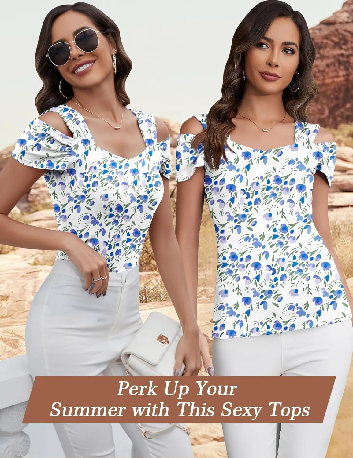 Blingfit Cold Shoulder Tops Tunic Summer Slim Fit Shirts for Women V Neck Short Sleeve Casual Tees Workout Tops