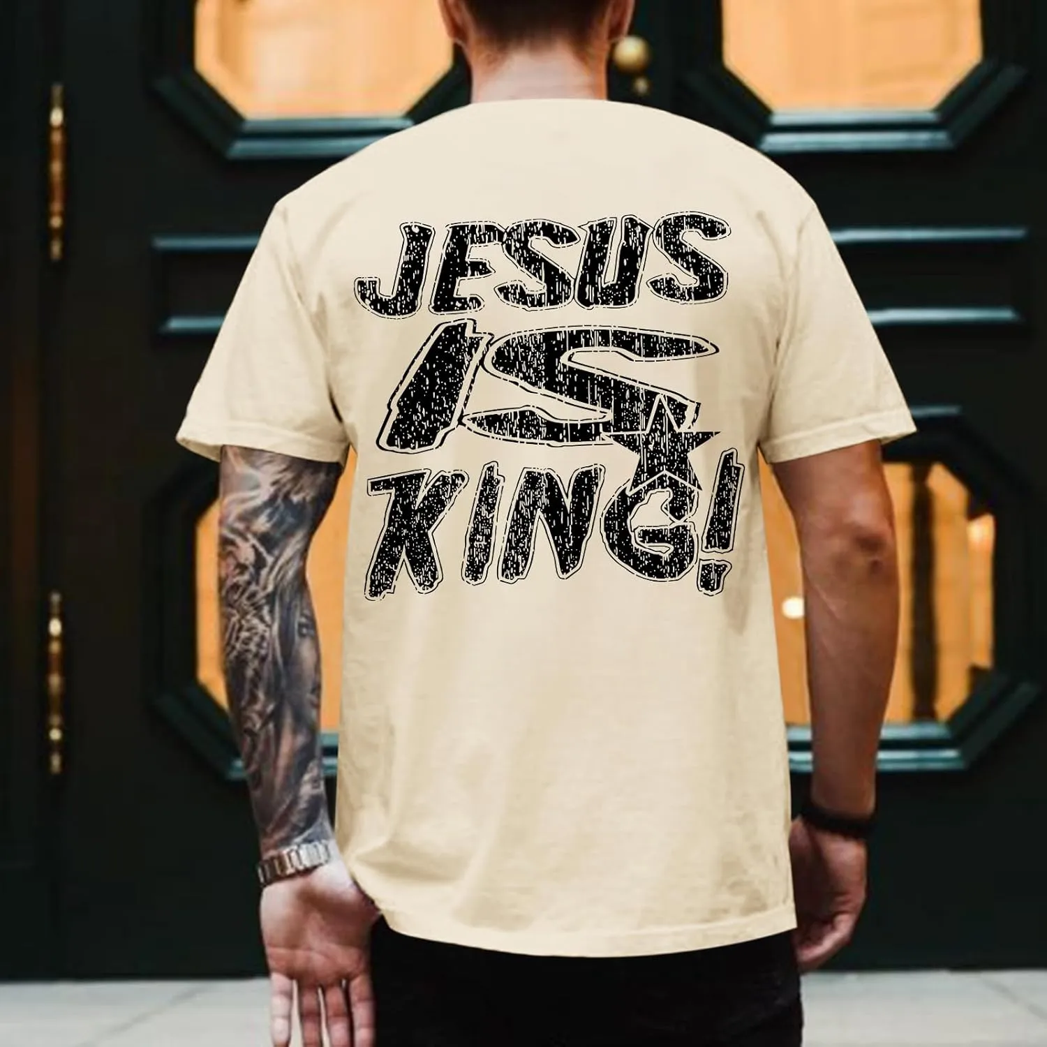 Christian Shirts for Men Jesus is King Tshirt God Faith Inspirational Religious Sayings Tees Funny Bible Verse Tops