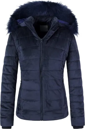 Chrisuno Women's Casual Short Winter Puffer Coat Soft Faux Fur Lining Lightweight Warm Jackets With Removable Hood