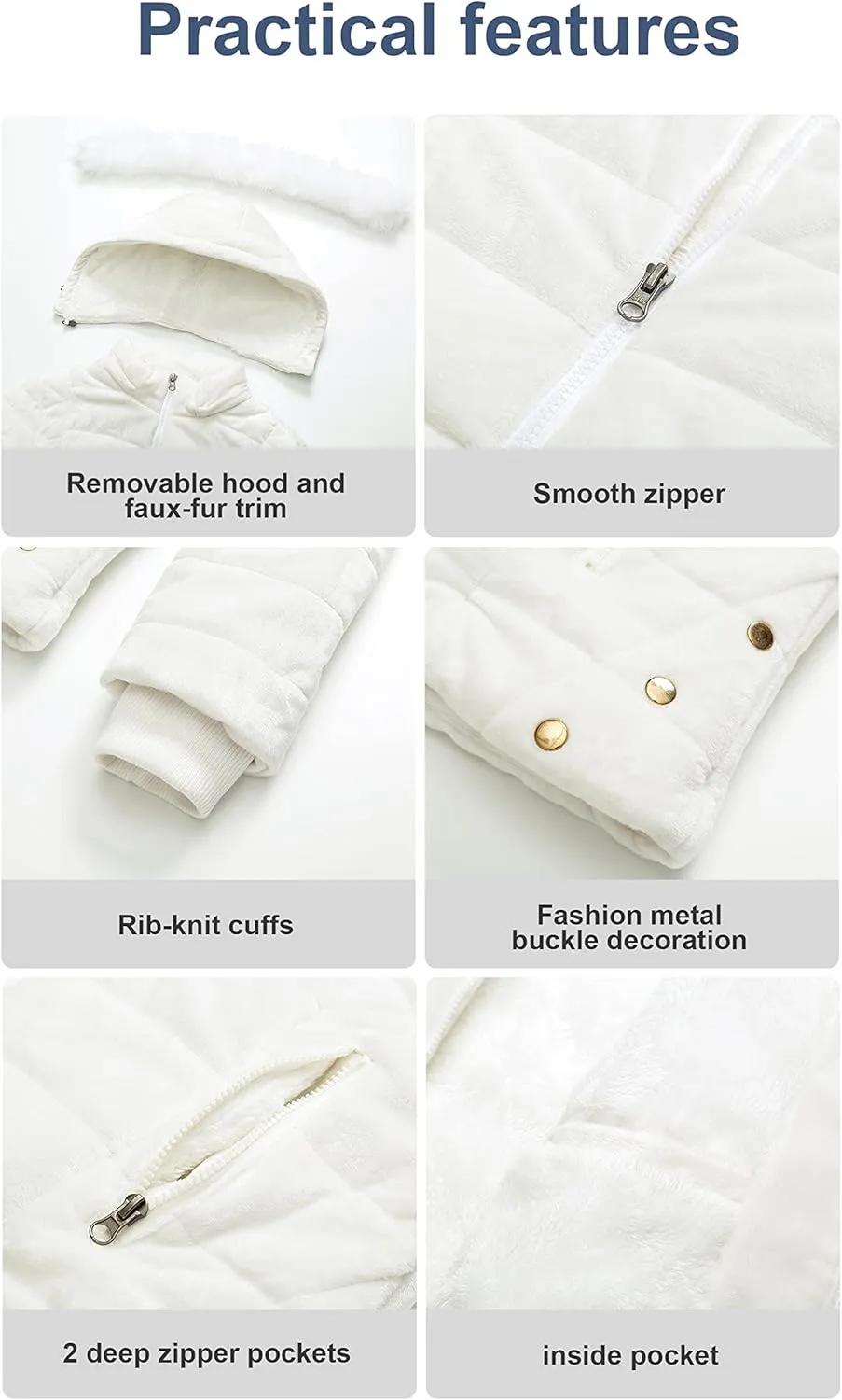 Chrisuno Women's Casual Short Winter Puffer Coat Soft Faux Fur Lining Lightweight Warm Jackets With Removable Hood