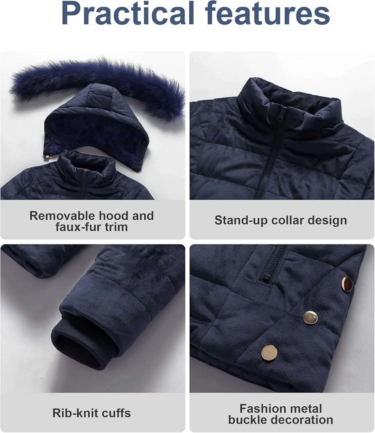 Chrisuno Women's Casual Short Winter Puffer Coat Soft Faux Fur Lining Lightweight Warm Jackets With Removable Hood