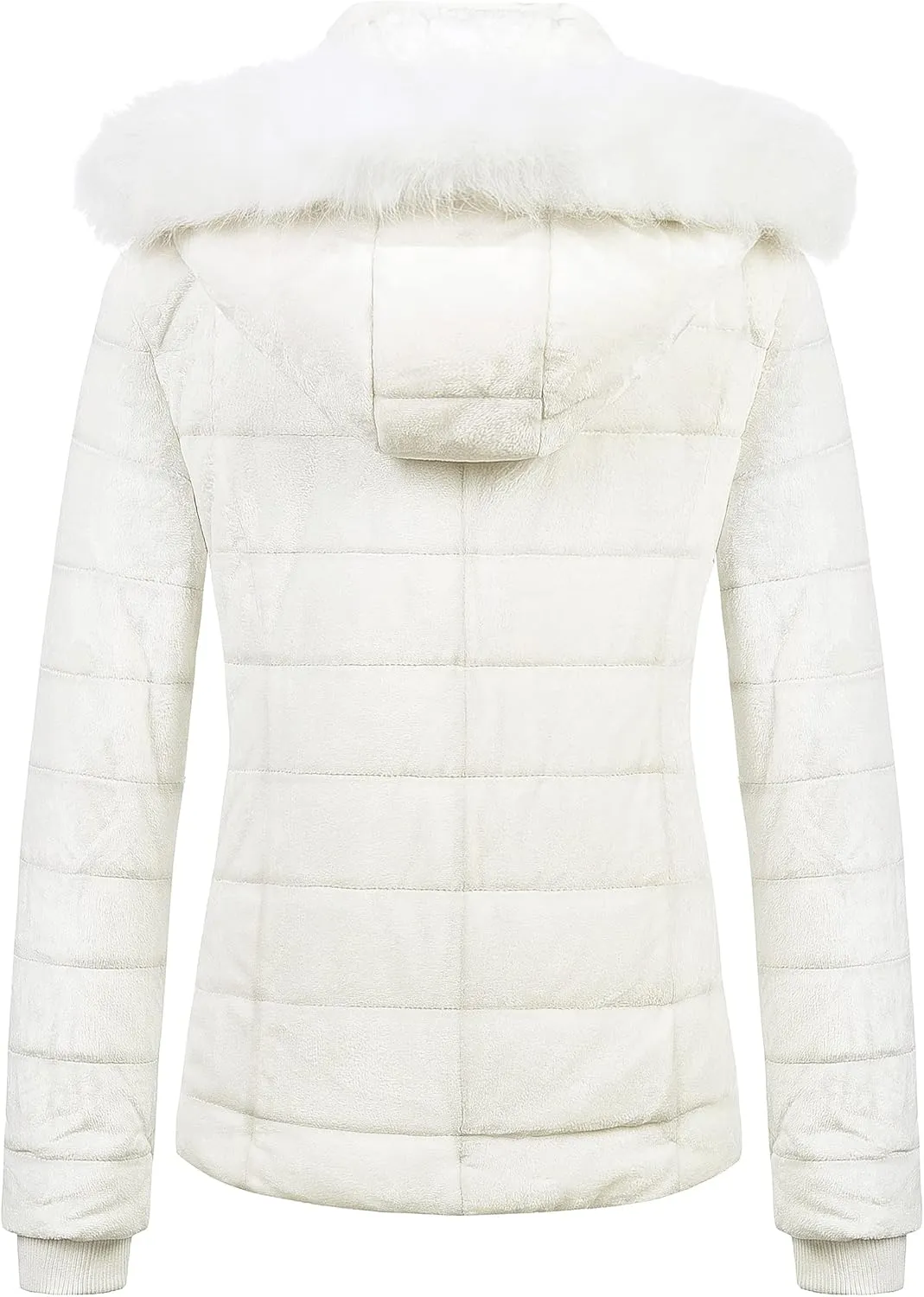 Chrisuno Women's Casual Short Winter Puffer Coat Soft Faux Fur Lining Lightweight Warm Jackets With Removable Hood
