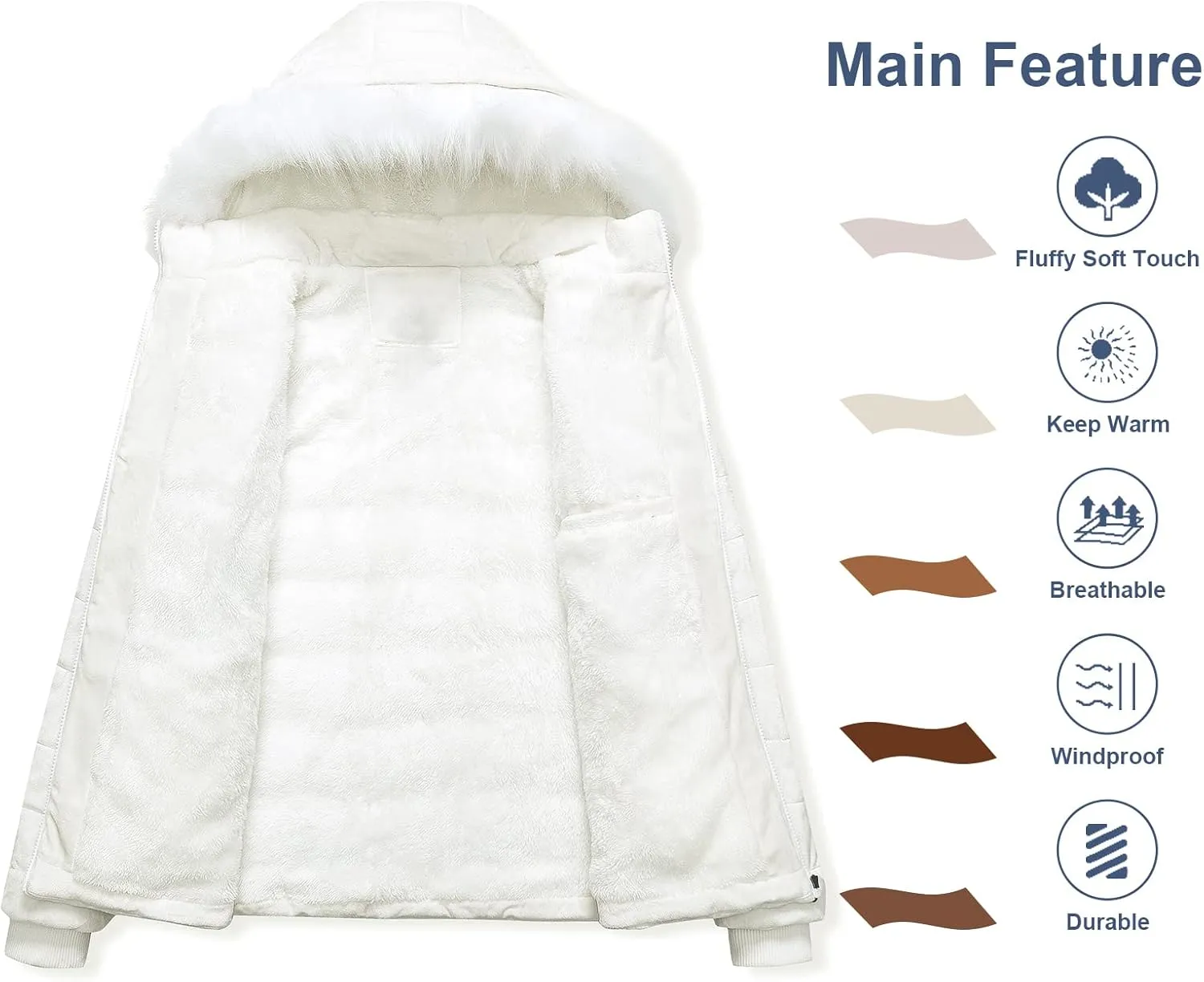 Chrisuno Women's Casual Short Winter Puffer Coat Soft Faux Fur Lining Lightweight Warm Jackets With Removable Hood