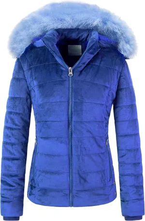 Chrisuno Women's Casual Short Winter Puffer Coat Soft Faux Fur Lining Lightweight Warm Jackets With Removable Hood