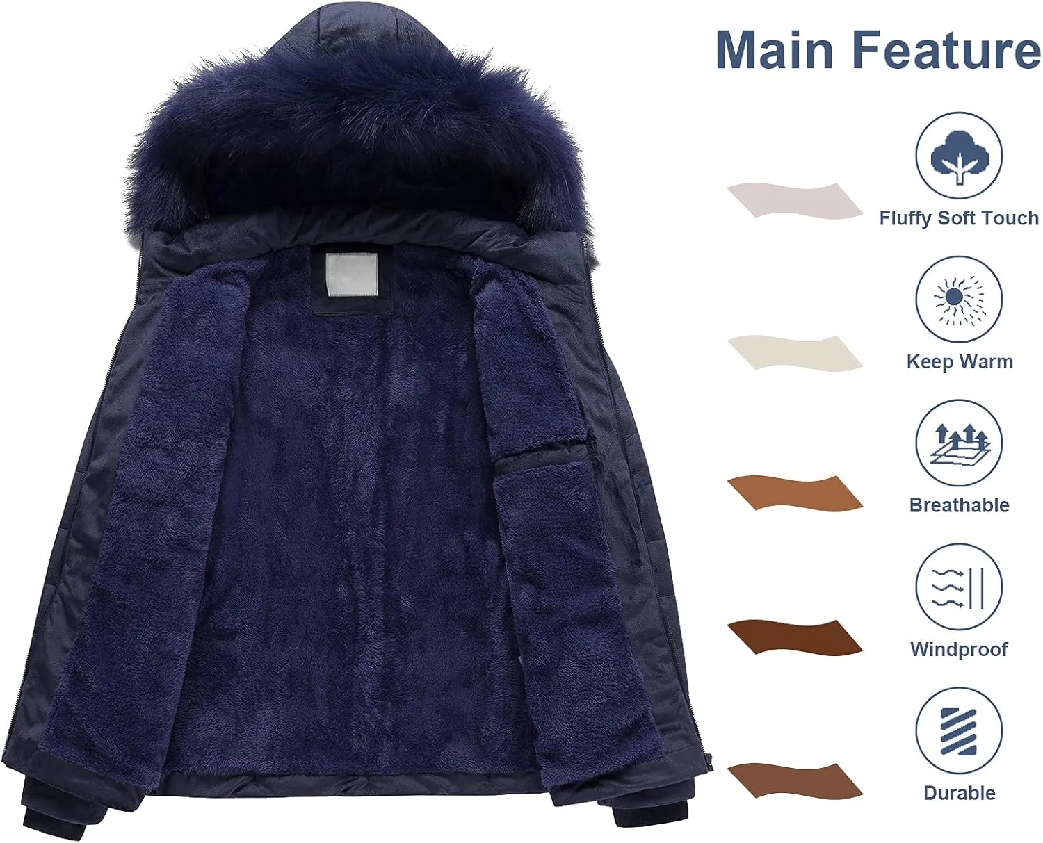 Chrisuno Women's Casual Short Winter Puffer Coat Soft Faux Fur Lining Lightweight Warm Jackets With Removable Hood