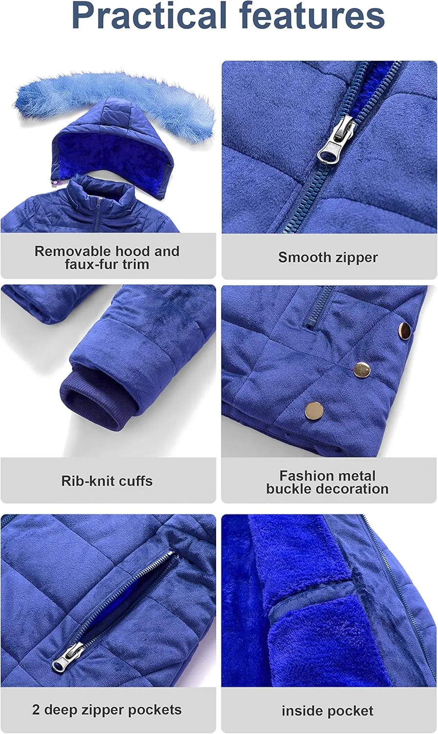 Chrisuno Women's Casual Short Winter Puffer Coat Soft Faux Fur Lining Lightweight Warm Jackets With Removable Hood