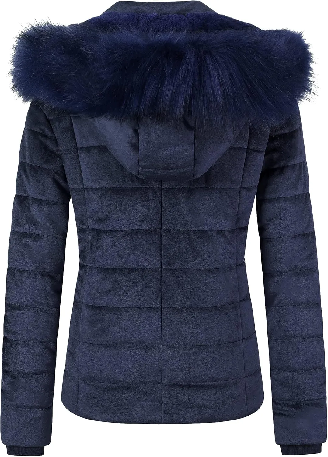 Chrisuno Women's Casual Short Winter Puffer Coat Soft Faux Fur Lining Lightweight Warm Jackets With Removable Hood