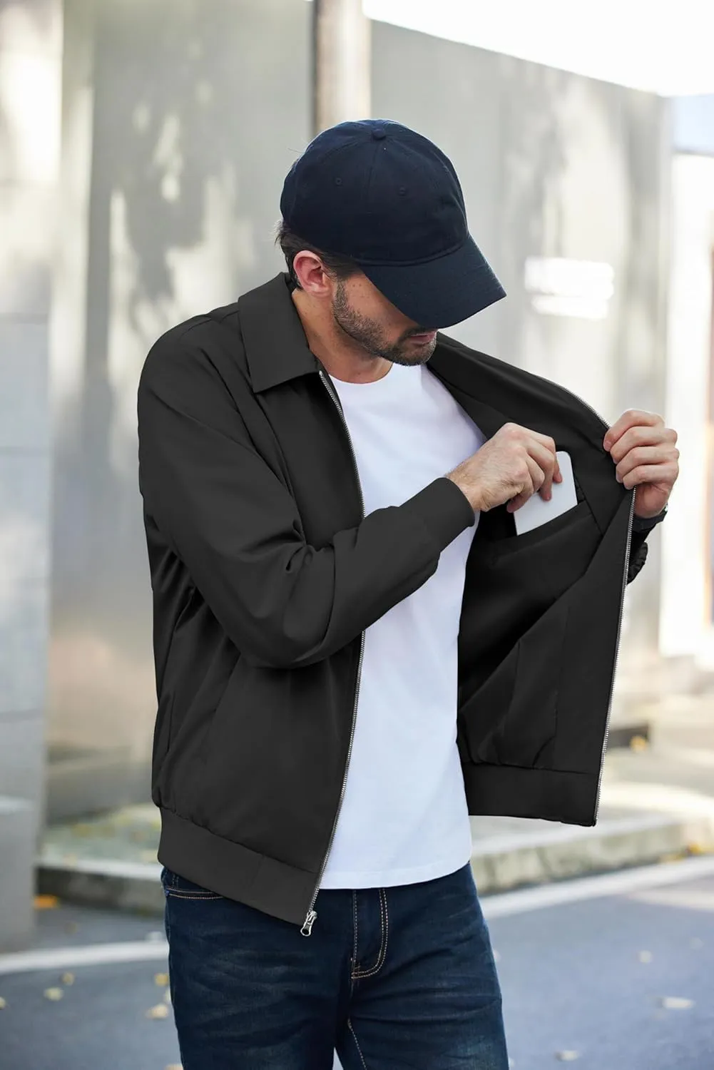 COOFANDY Men's Lightweight Jackets Casual Bomber Windbreaker Zip Up Collared Jacket Golf Windproof Coat