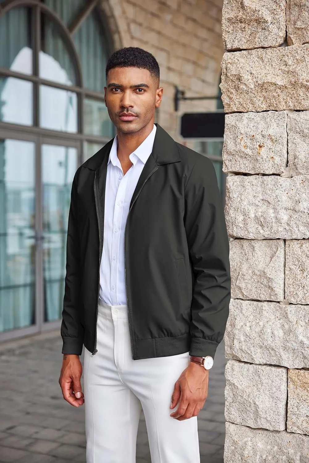 COOFANDY Men's Lightweight Jackets Casual Bomber Windbreaker Zip Up Collared Jacket Golf Windproof Coat