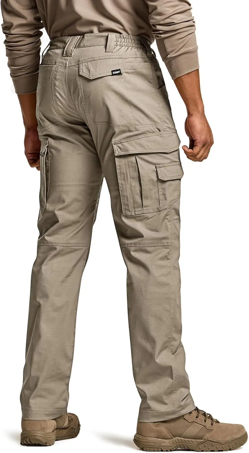 CQR Men's Utility Flex Cargo Pants, Classic-Fit Casual Stretch Work Pants, Water Resistant Lightweight Tactical Hiking Pants