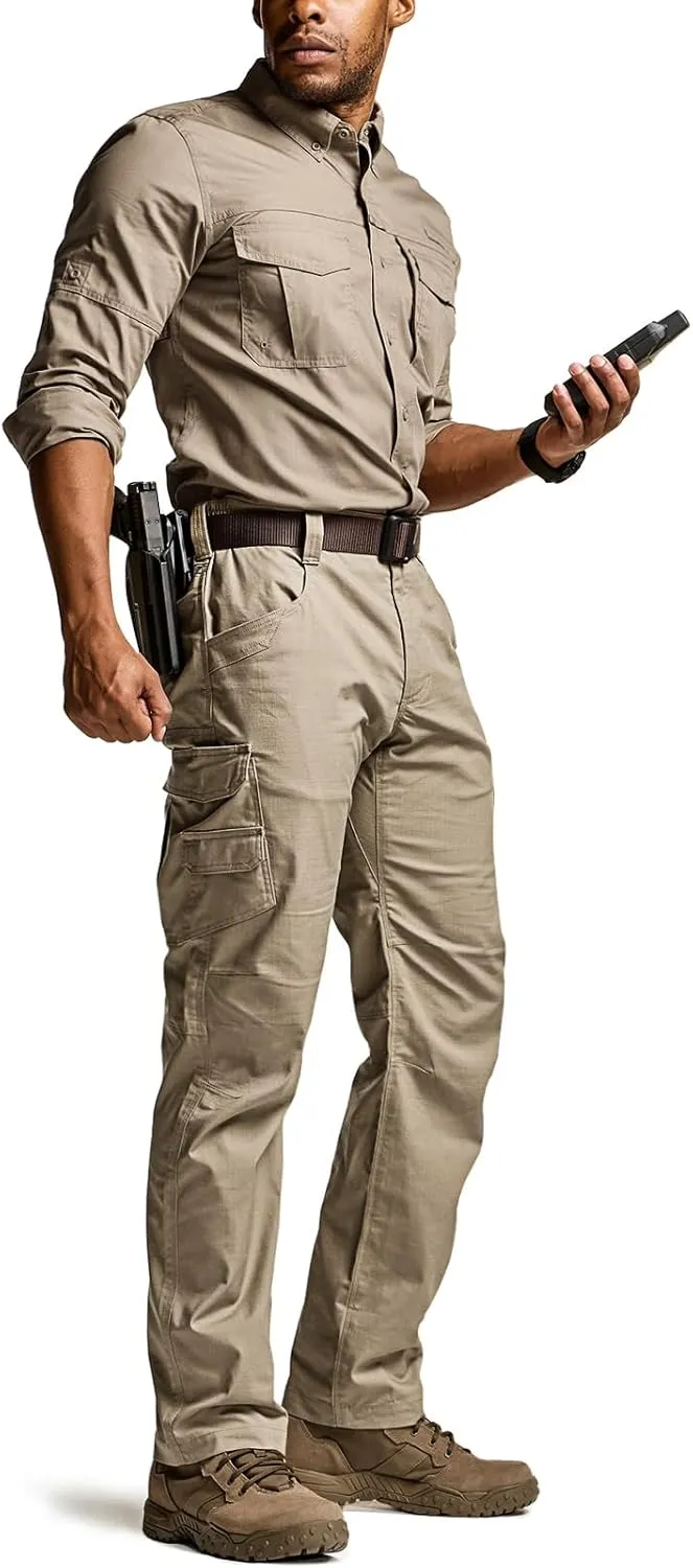 CQR Men's Utility Flex Cargo Pants, Classic-Fit Casual Stretch Work Pants, Water Resistant Lightweight Tactical Hiking Pants