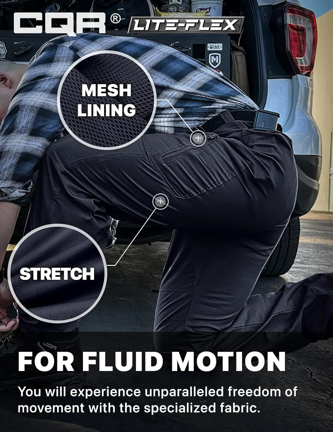 CQR Men's Utility Flex Cargo Pants, Classic-Fit Casual Stretch Work Pants, Water Resistant Lightweight Tactical Hiking Pants
