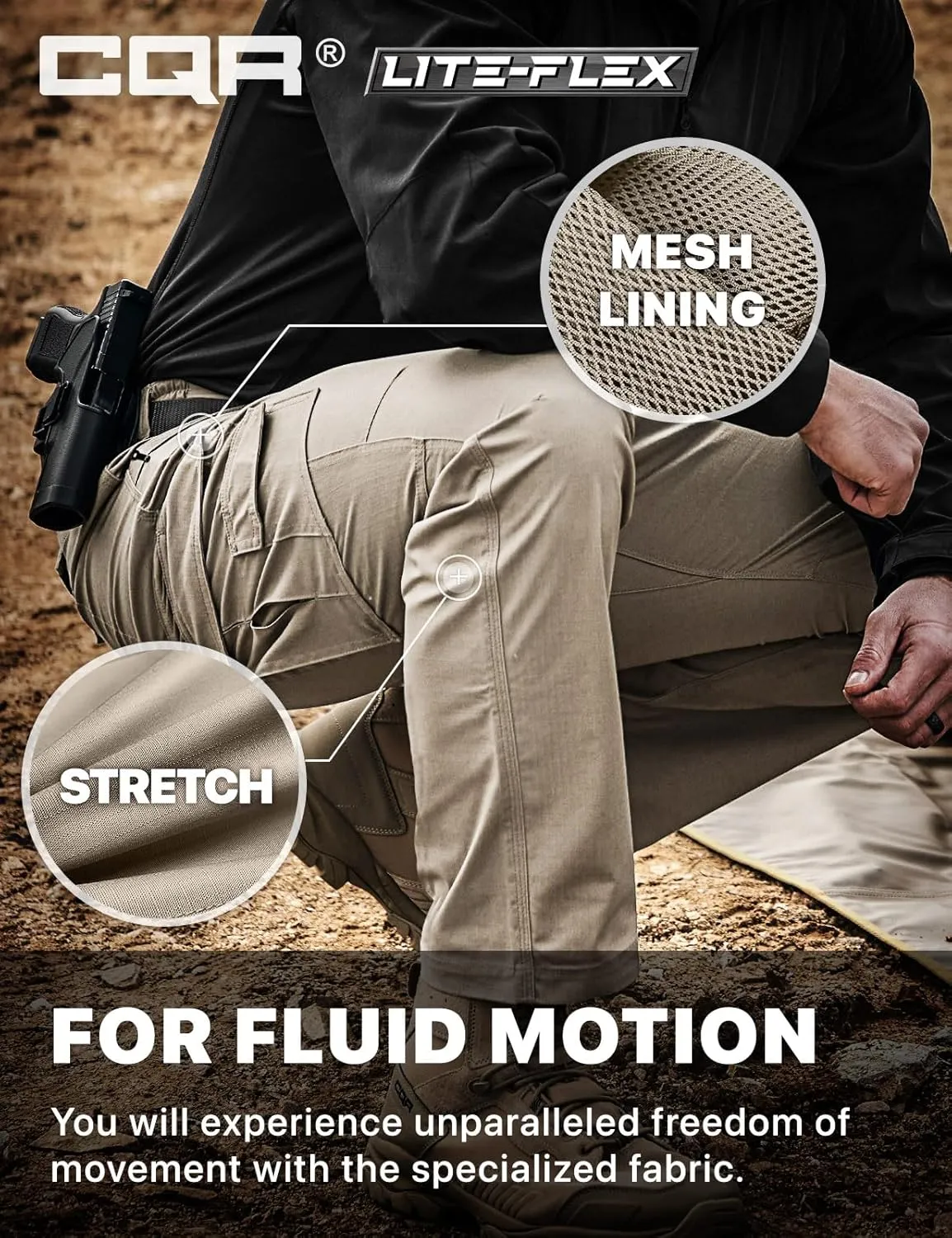 CQR Men's Utility Flex Cargo Pants, Classic-Fit Casual Stretch Work Pants, Water Resistant Lightweight Tactical Hiking Pants