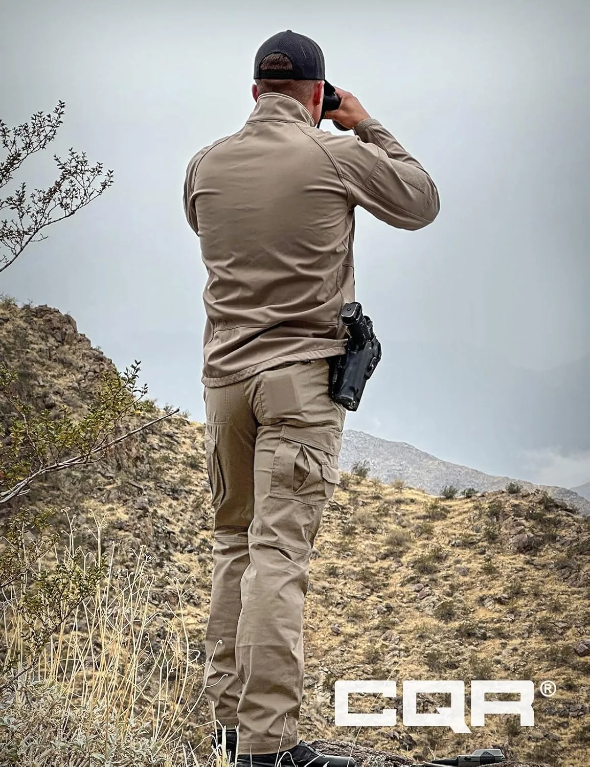 CQR Men's Utility Flex Cargo Pants, Classic-Fit Casual Stretch Work Pants, Water Resistant Lightweight Tactical Hiking Pants