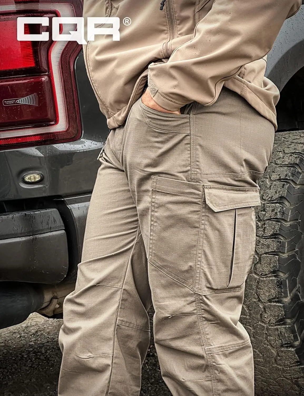CQR Men's Utility Flex Cargo Pants, Classic-Fit Casual Stretch Work Pants, Water Resistant Lightweight Tactical Hiking Pants