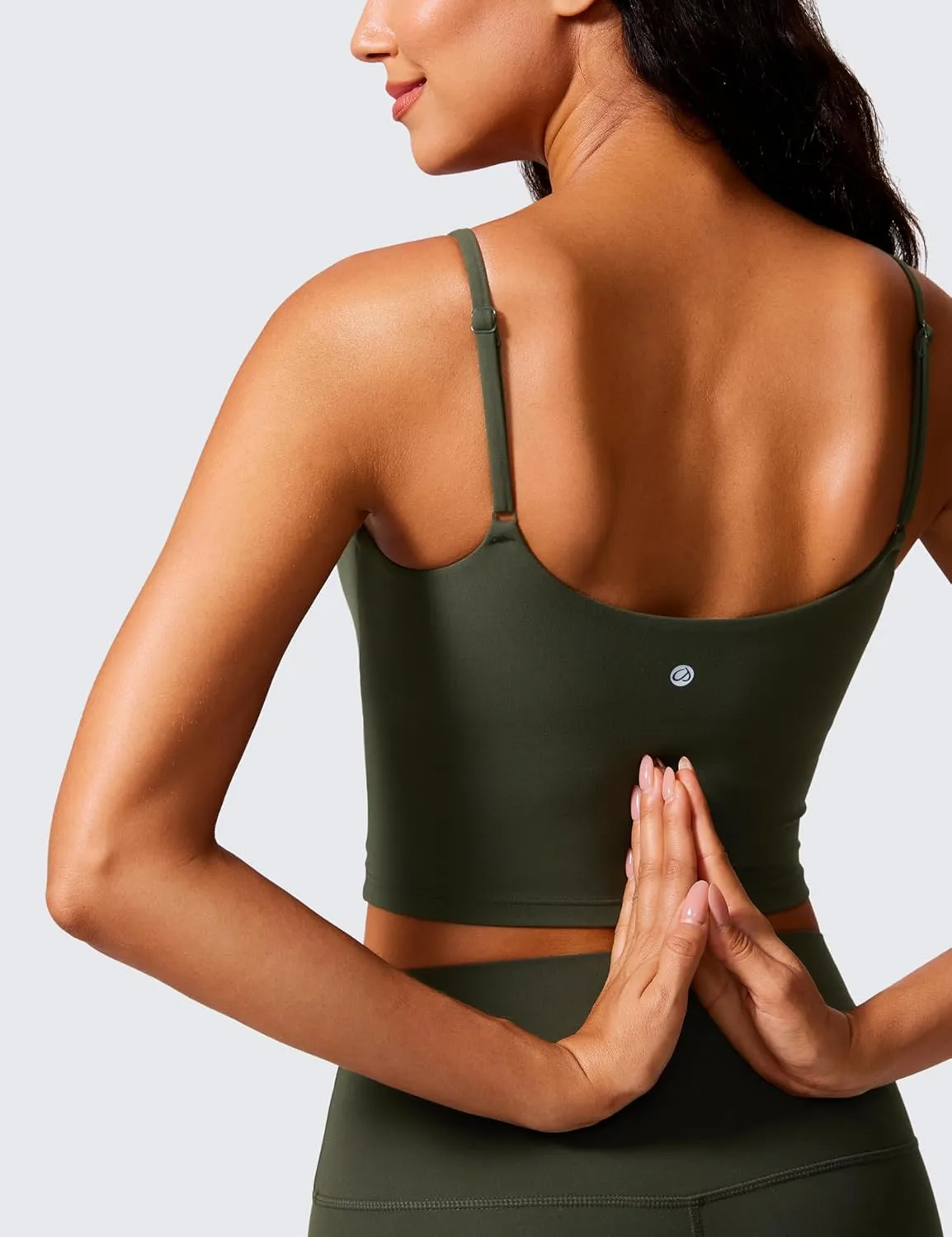 CRZ YOGA Butterlift Womens Scoop Neck Longline Sports Bra - U Back Adjustable Straps Workout Crop Tank Top with Built in Pads