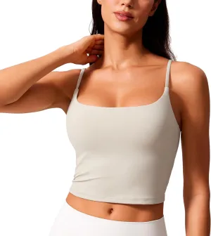 CRZ YOGA Butterlift Womens Scoop Neck Longline Sports Bra - U Back Adjustable Straps Workout Crop Tank Top with Built in Pads