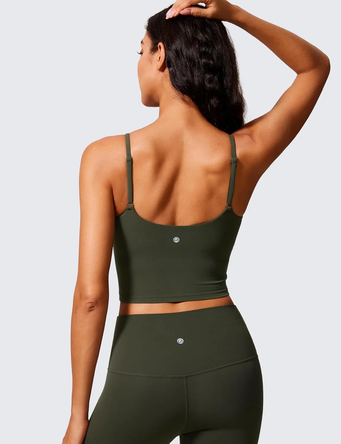 CRZ YOGA Butterlift Womens Scoop Neck Longline Sports Bra - U Back Adjustable Straps Workout Crop Tank Top with Built in Pads